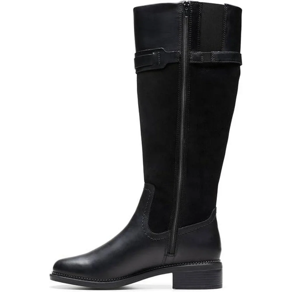 Clarks Womens Black Leather Suede Tall Knee‎ High Riding Boots Size 7.5 NEW